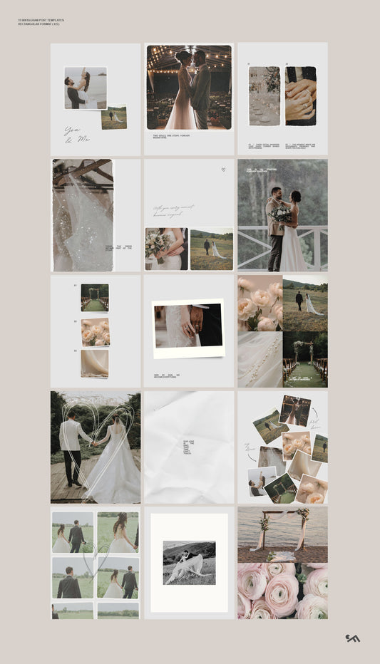 Modern Instagram post template set for wedding photographers in Canva