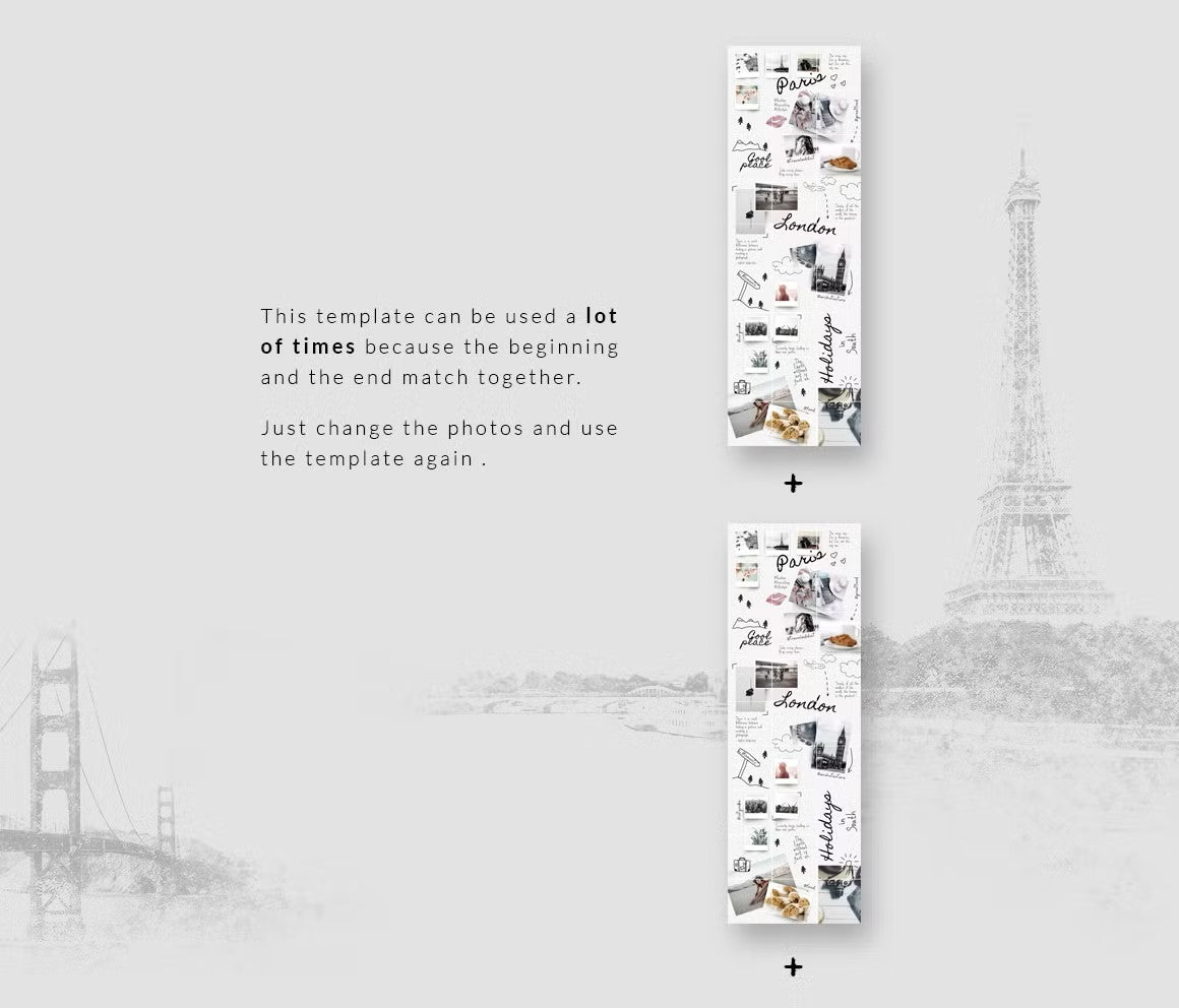 Instagram puzzle template can be used a lot of times because the beginning and the end match together. Just change the photos and use the template again.