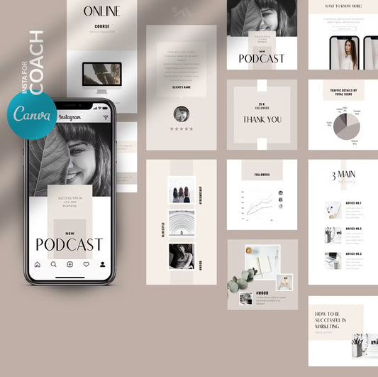 Includes Instagram post and story templates for coaches, course creators designed specifically for CANVA