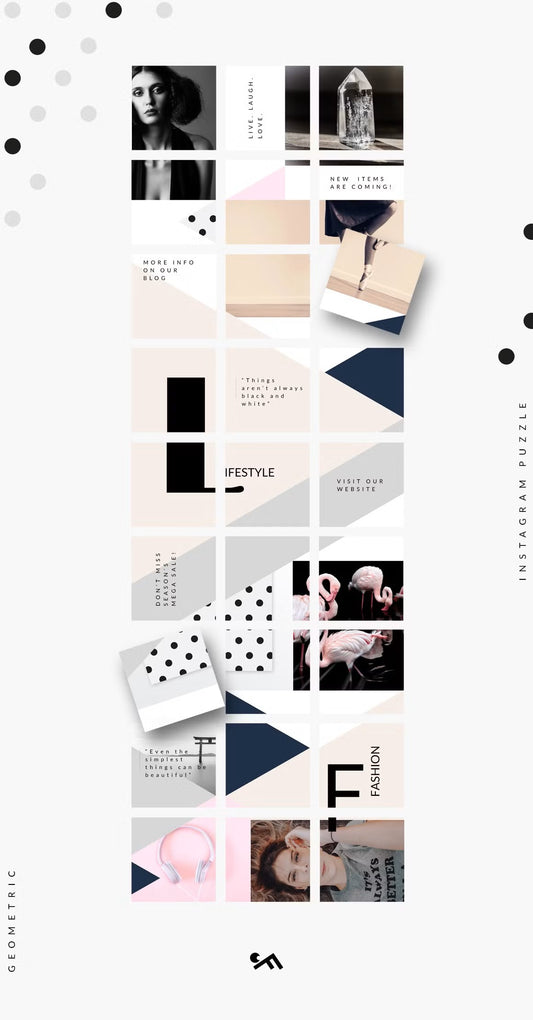 Canva Instagram puzzle grid template in geometric style includes 27 Instagram post templates