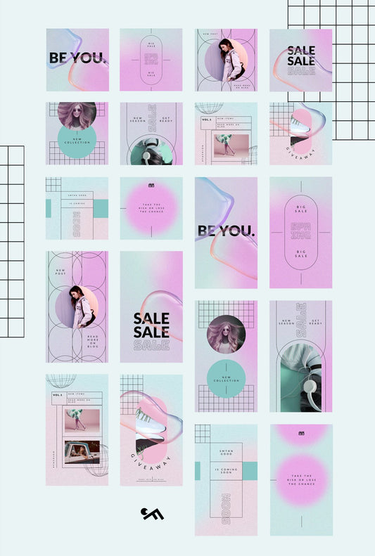 Versatile Instagram post and story templates suitable for various websites with customizable text, photos, and fonts