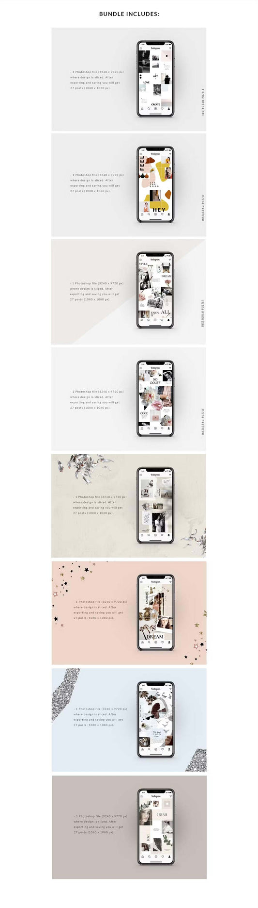 Instagram puzzle templates' list included in Instagram puzzle bundle