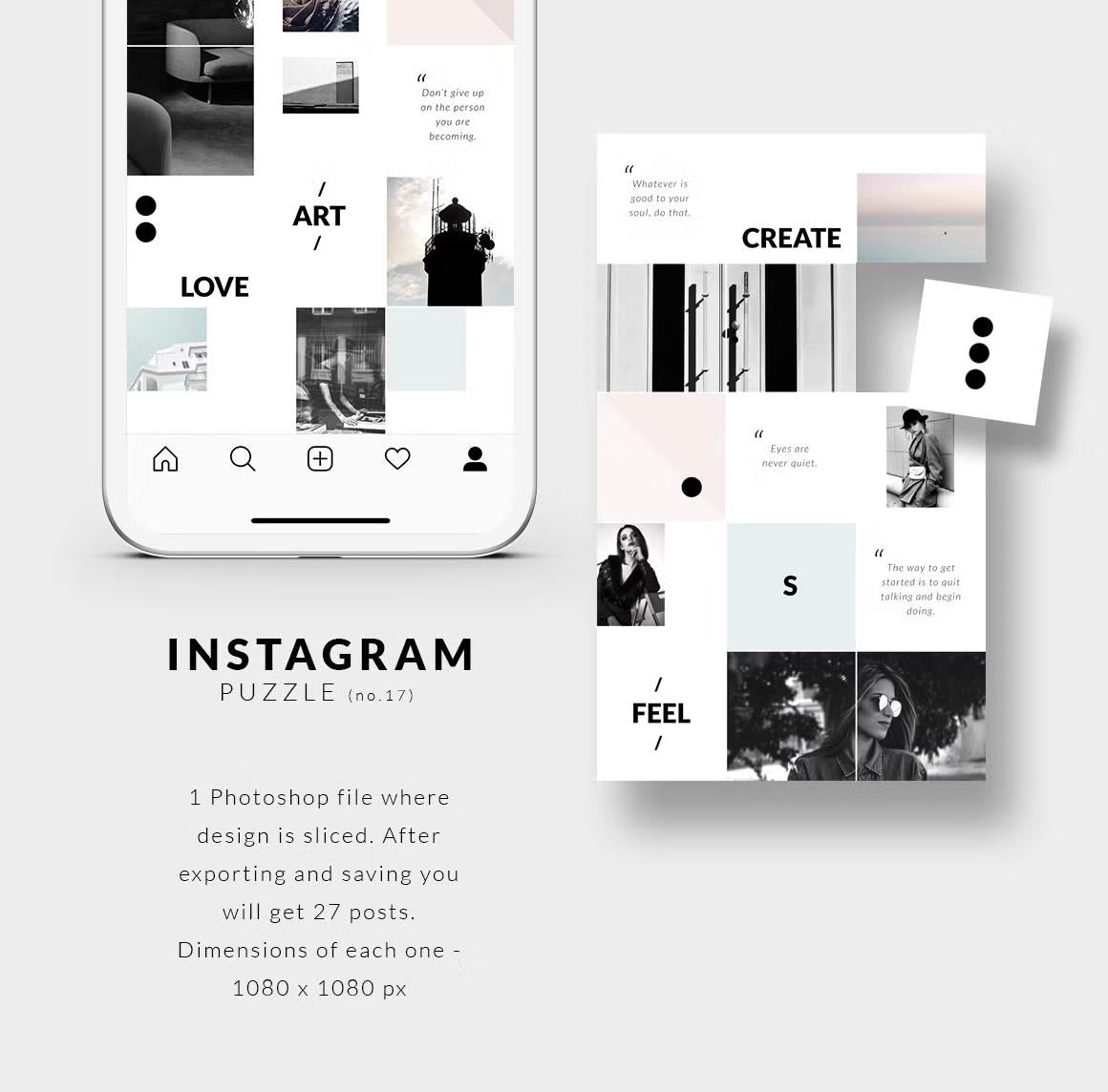 Instagram PUZZLE template - Minimal: clean and minimalist puzzle template to showcase your brand's essence