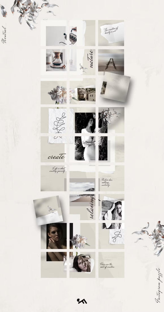 Modern Instagram puzzle design with elegant neutral color palette