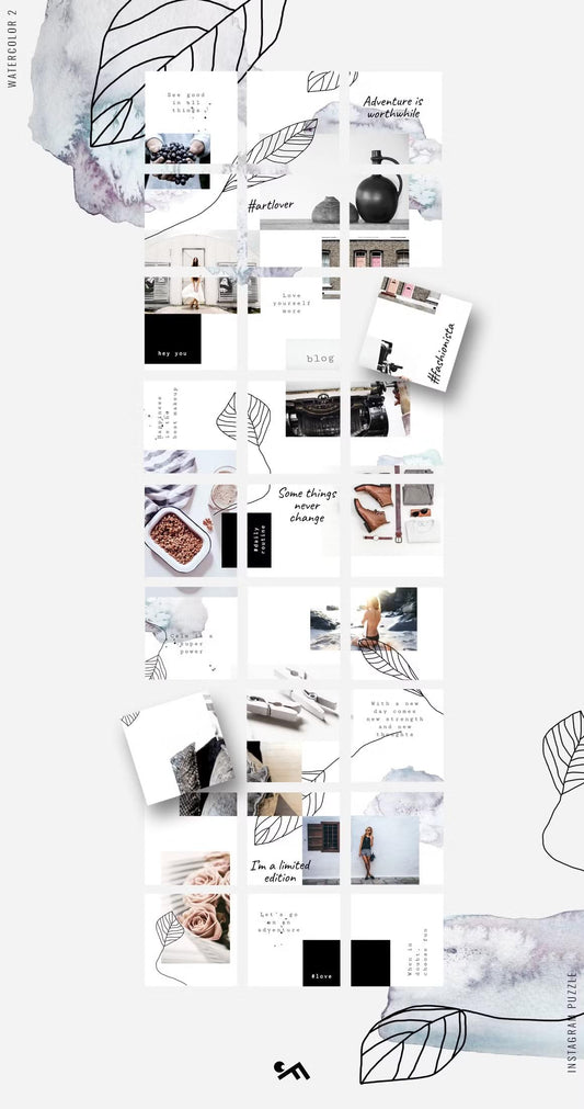Artistic Instagram puzzle grid layout perfect for bloggers and photographers