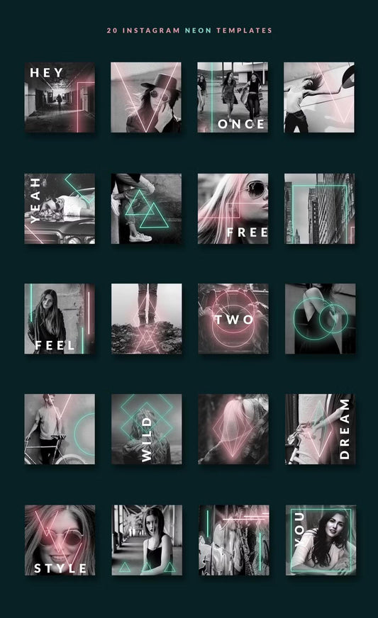 20 Neon 90s Instagram post templates for a trendy feed