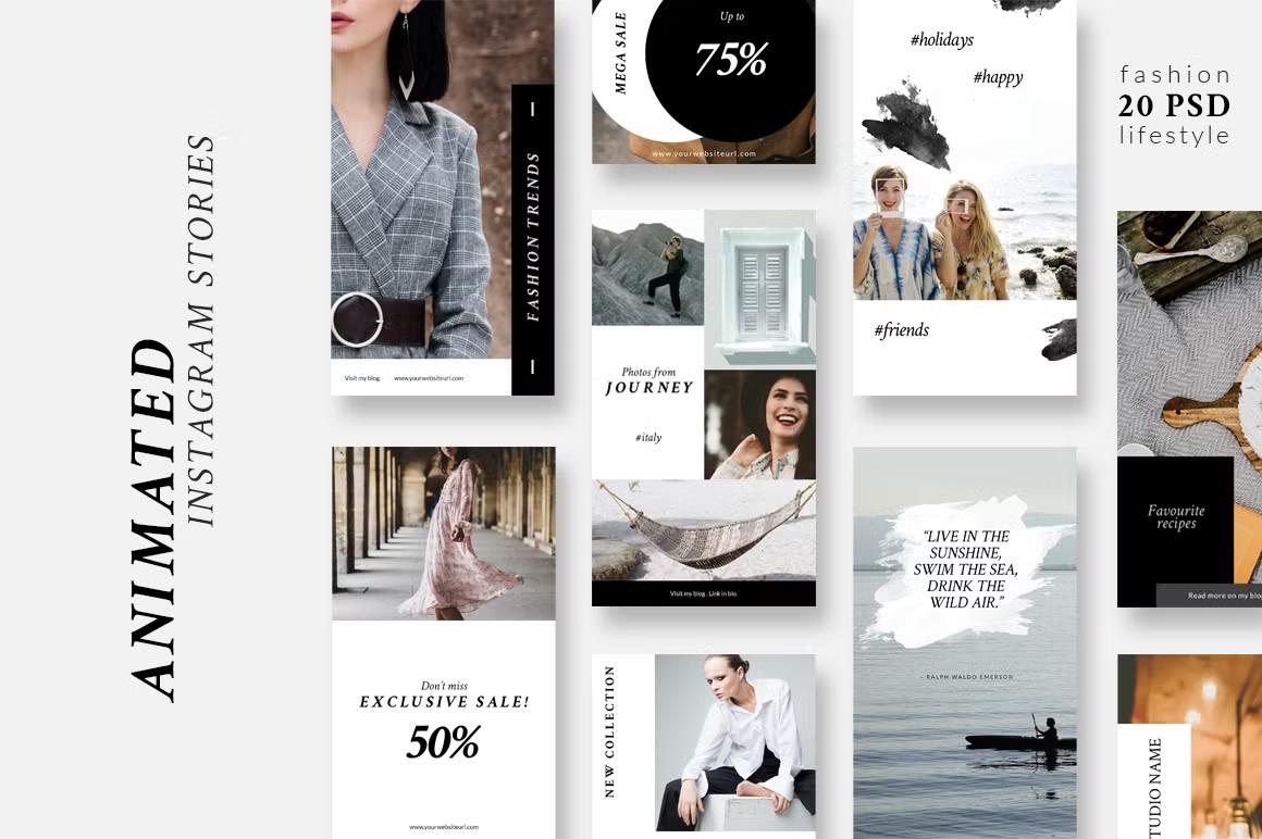 Animated Instagram story templates - easily customize text, photos, fonts, and colors to match your brand aesthetic