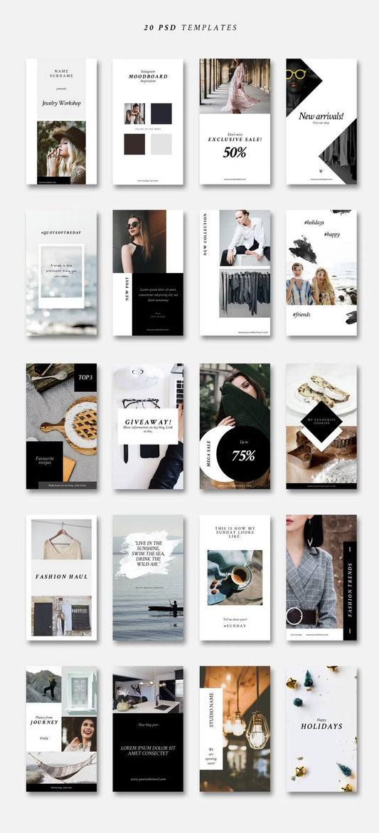 20 Adobe Photoshop templates for lifestyle & fashion Instagram stories