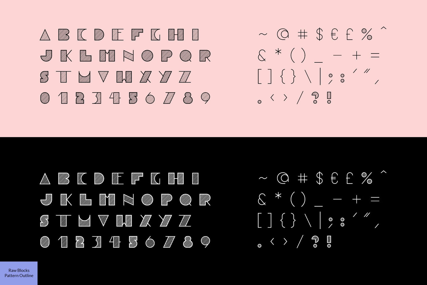 Raw Blocks Pattern Outline font characters