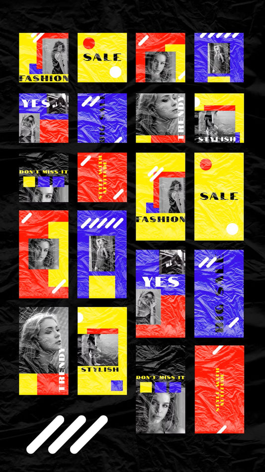 Bold and colorful plastic wrap Instagram post and story templates for a slick look