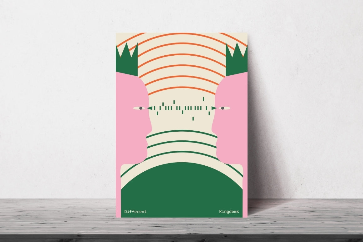 High resolution modern illustrated two kings poster with strong contrast colors and contemporary design