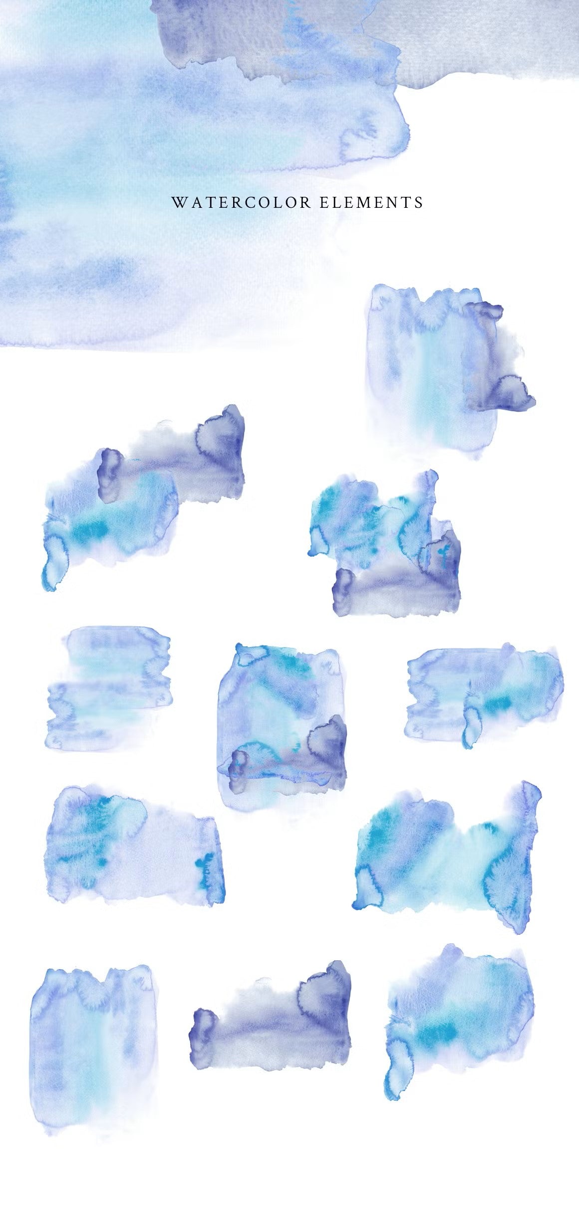 Watercolor blue backgrounds - 11 separate watercolor elements