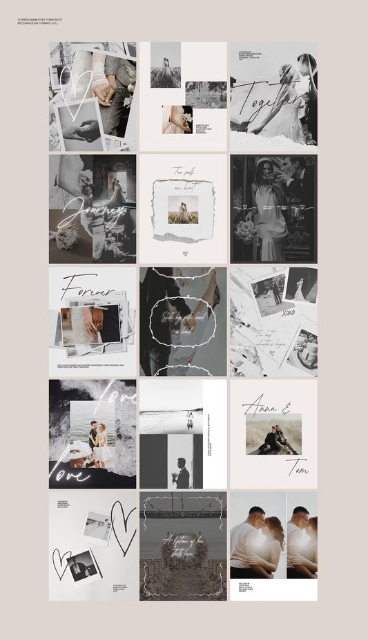Elegant wedding Instagram post templates in rectangular format (Canva)