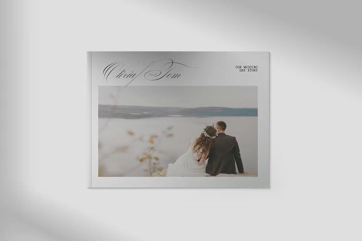 Customizable modern wedding photo album template in Canva