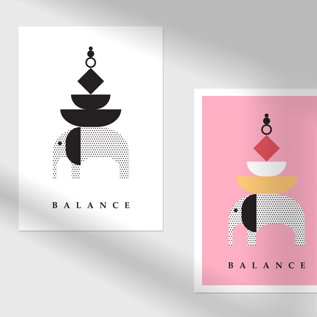 Geometric abstract posters with vintage and retro vibes, featuring colorful illustrations and shapes