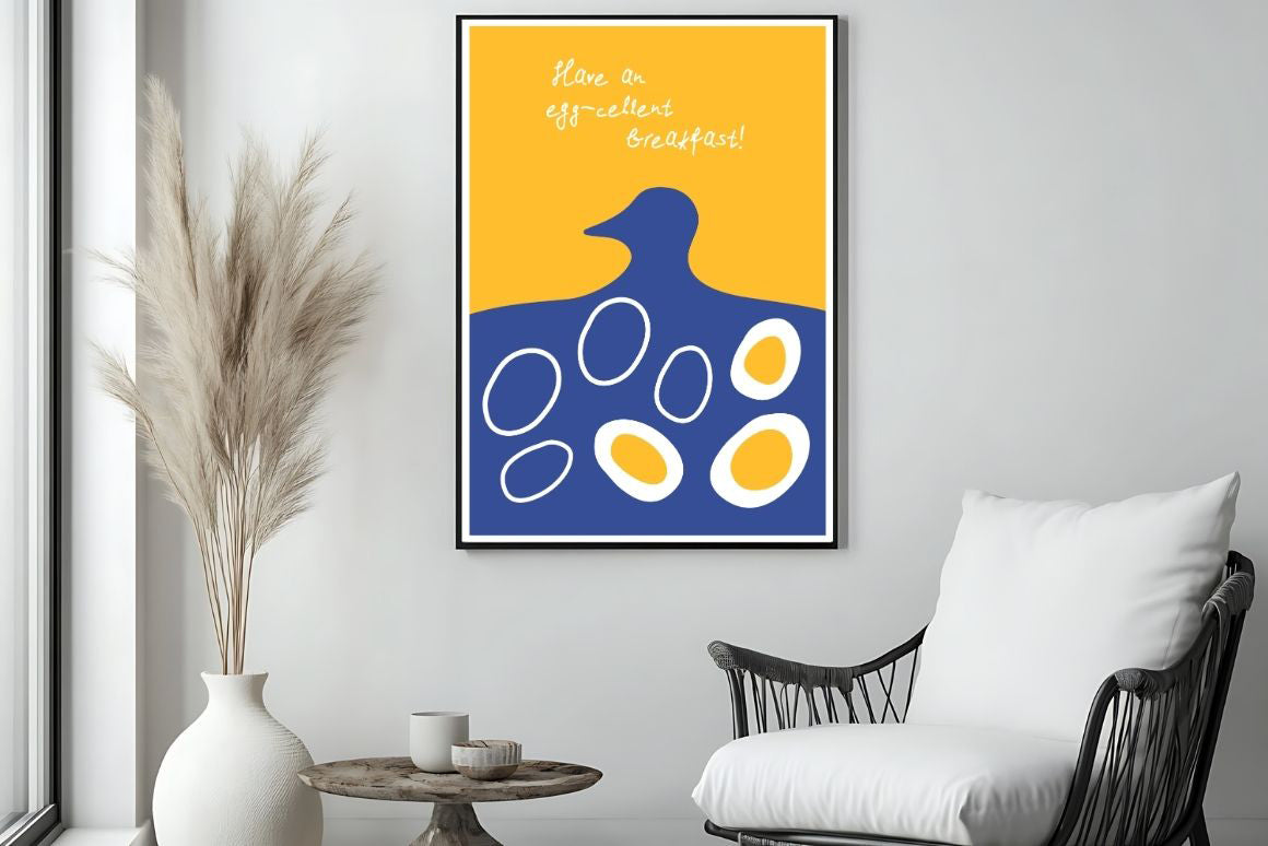 Blue yellow hand drawn fun quote poster on the wall