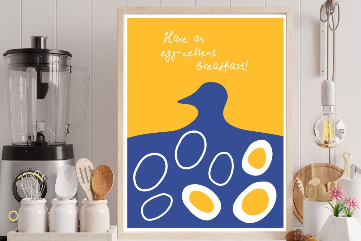Cartoon style hen illustration with funny eggs and cheerful quote