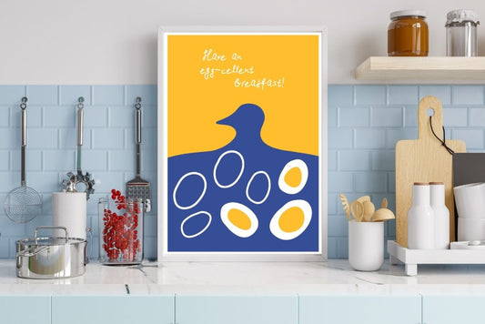 Blue yellowhand drawn illustration fun kitchen poster