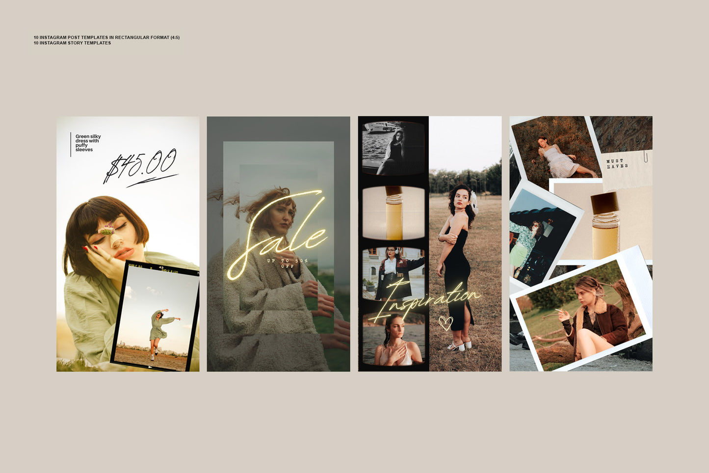 Minimalist Instagram story templates with soft colors and bold text for fashion promotion