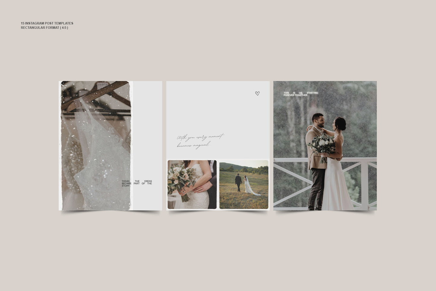 Minimalist white and gold Instagram Canva template for weddings