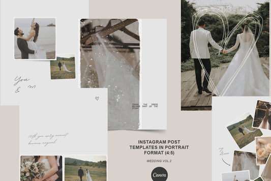 Elegant wedding Instagram Canva template with minimalist design in vertical 4:5 format