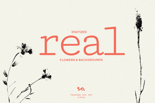 Digitized monochrome modern real flowers and backgrounds