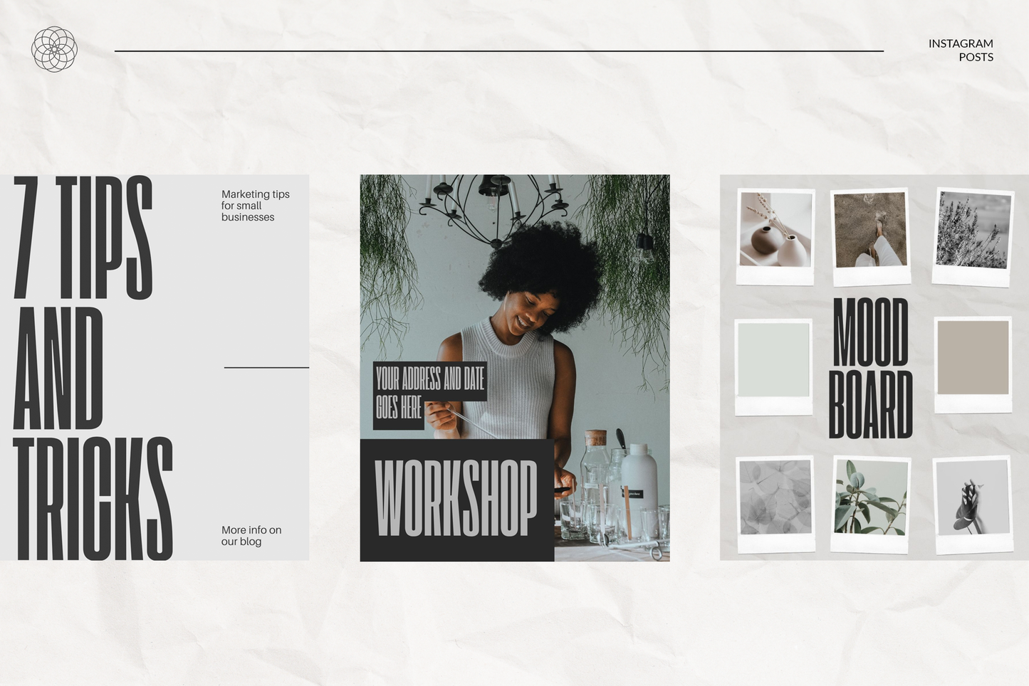 Flexible Insta rectangular templates allowing text and photo replacement, font and color changes