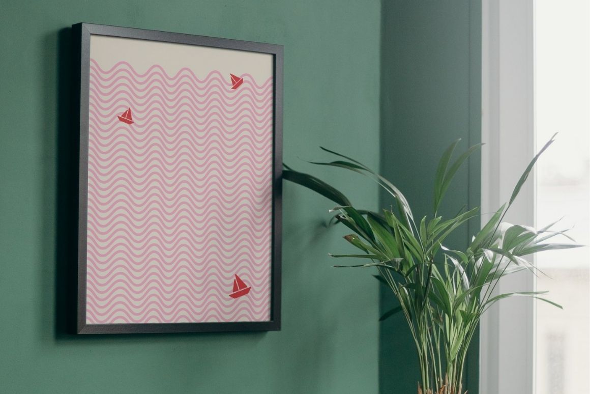 Modern nautical poster blending pink tones and bold red accents