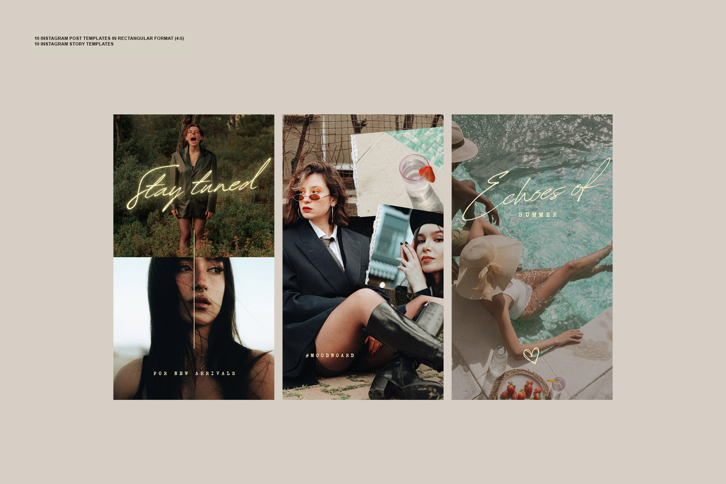 Sleek Instagram story templates with pastel colors and clean typography for fashion influencers