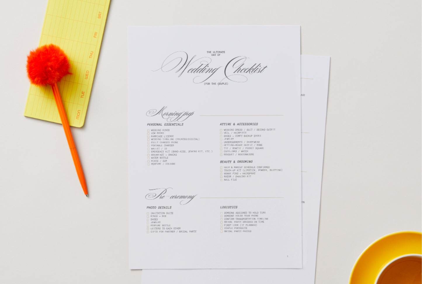 Wedding planner checklist with reminders