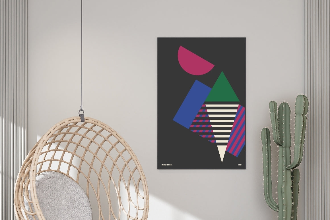 Abstract geometric wall art print in cool colors designed for modern home decor