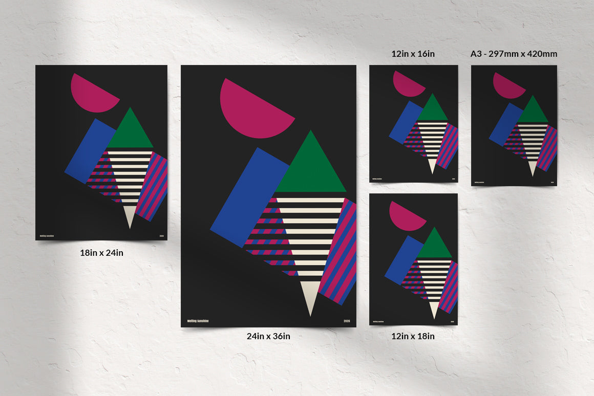 Set of contemporary abstract wall art with geometric forms and a dark background for modern interiors