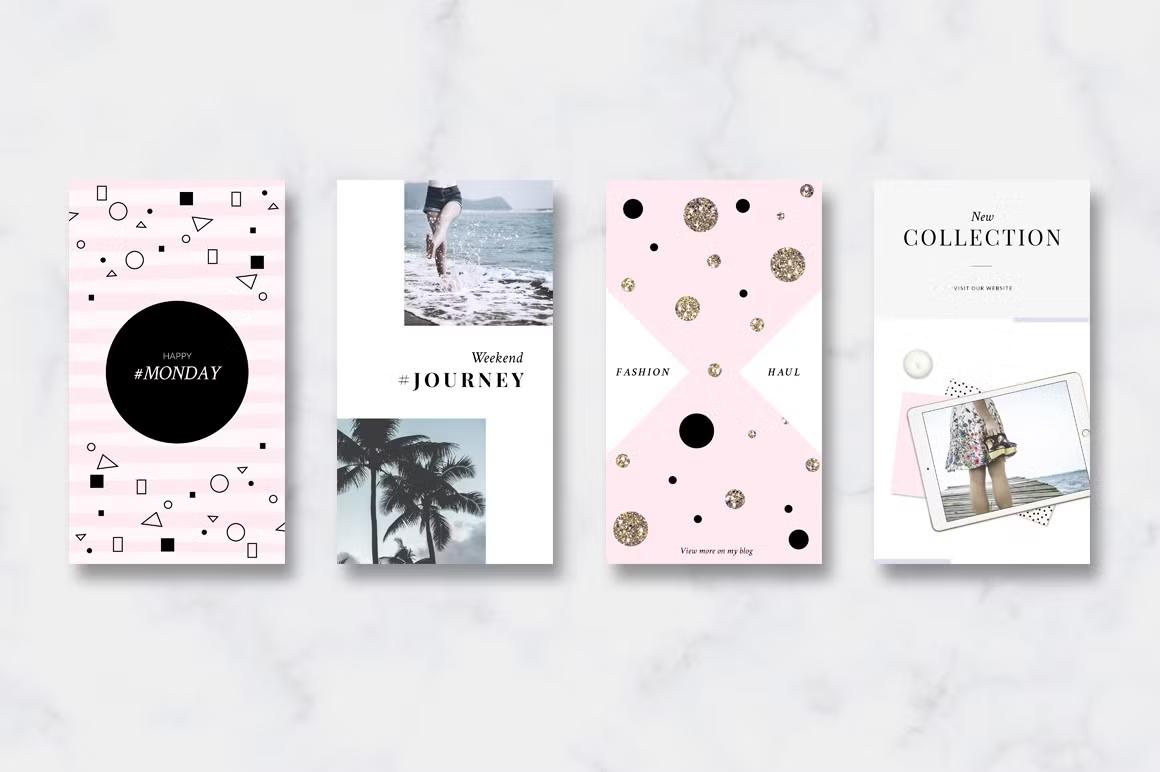Impress your Instagram followers with our animated pink & gold story templates