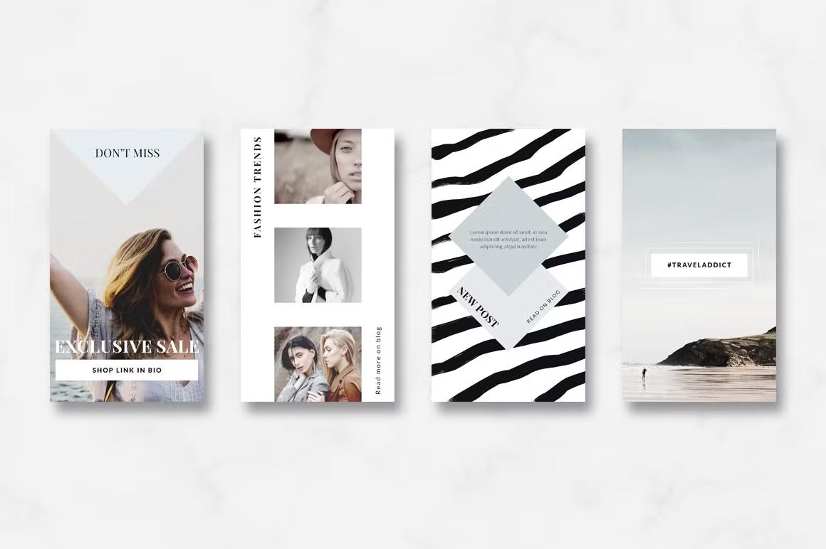 Animated Instagram story templates - Pastel Blue - ideal for fashion, lifestyle and travelling bloggers, boutiques' owners, photographers