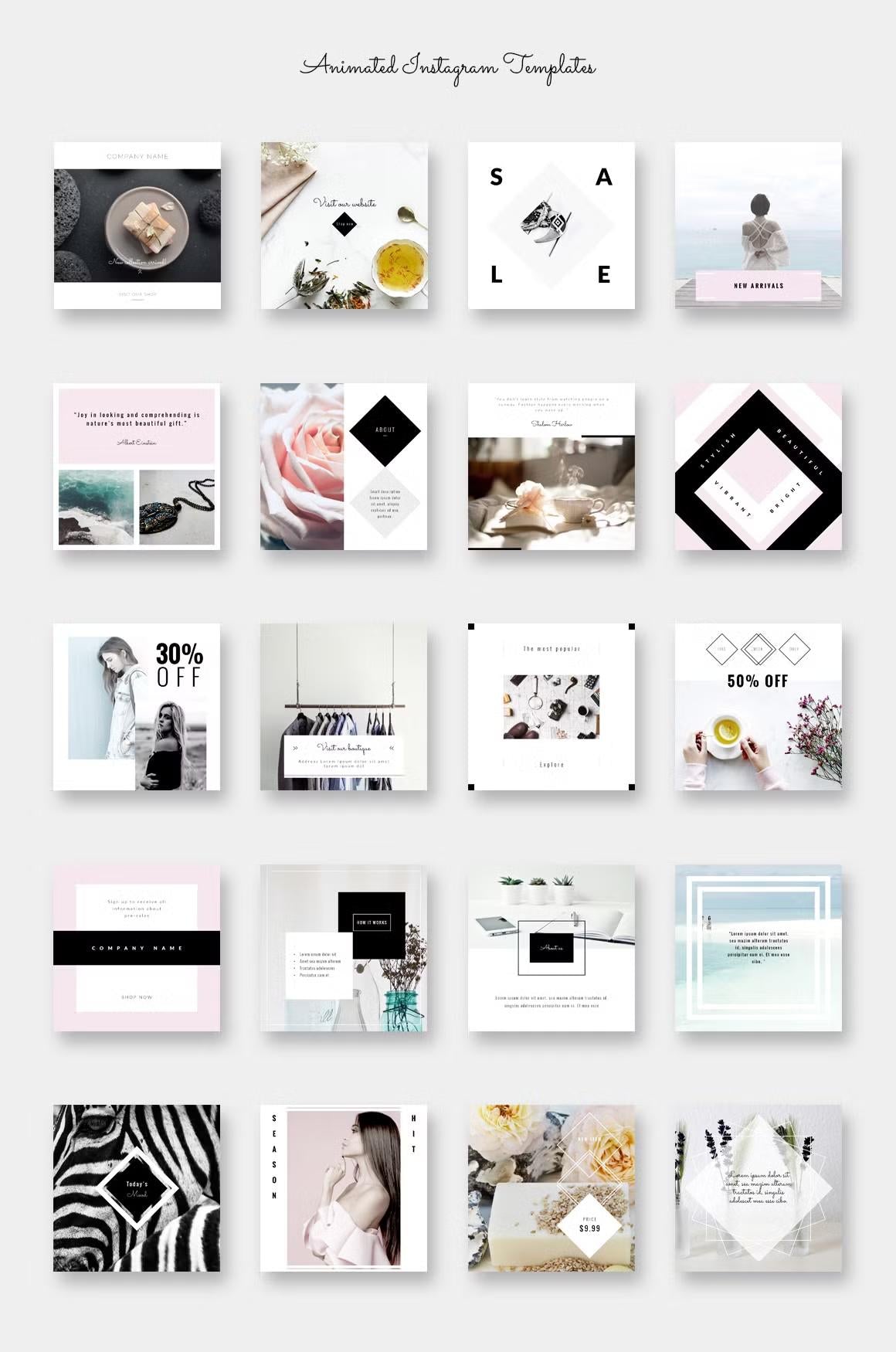 Enjoy 20 Adobe Photoshop animated Instagram post templates 
