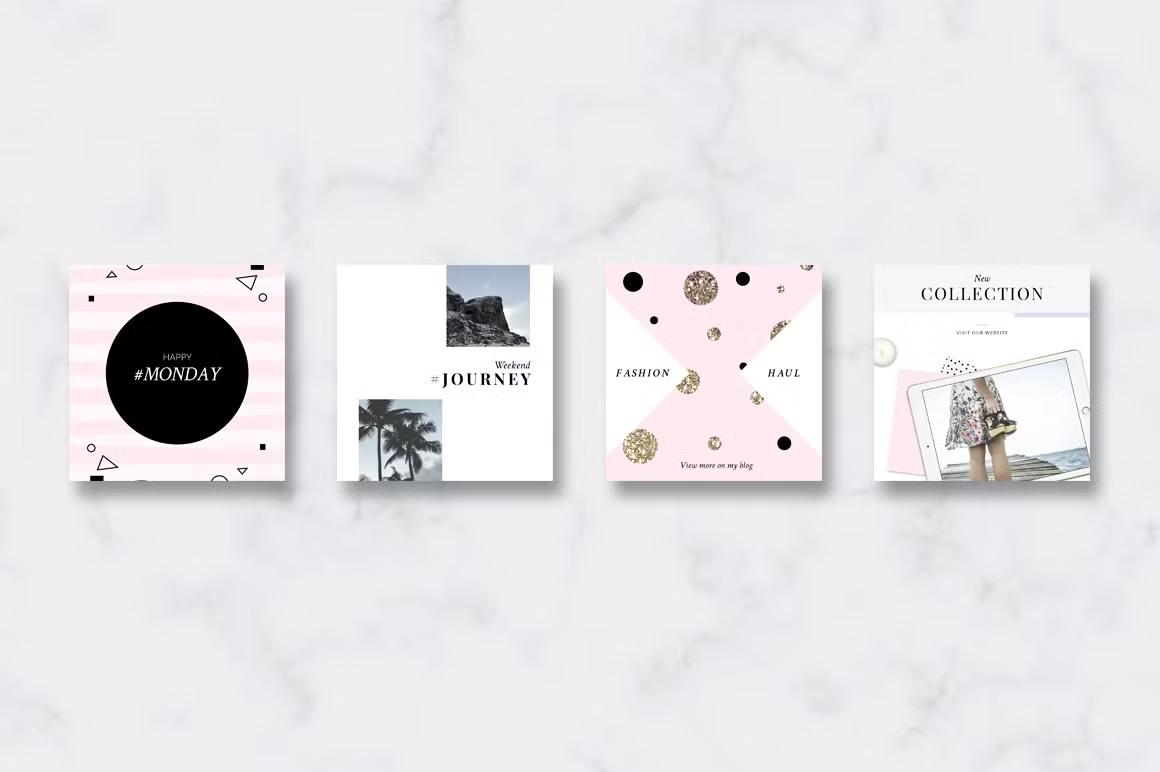 Impress your Instagram followers with our animated pink & gold post templates
