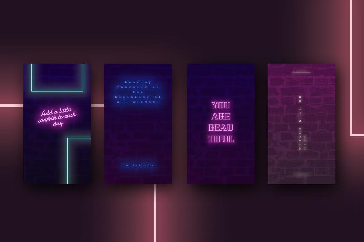 Animated Instagram story quote templates in trendy neon style for a fresh look