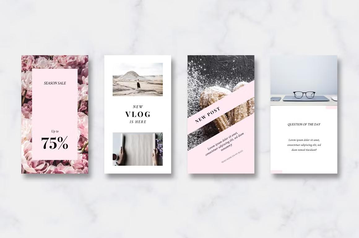 Stand out with our stylish animated pink & gold Instagram story templates