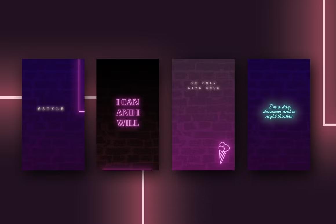 Modern and stylish animated Instagram story quote templates - neon style