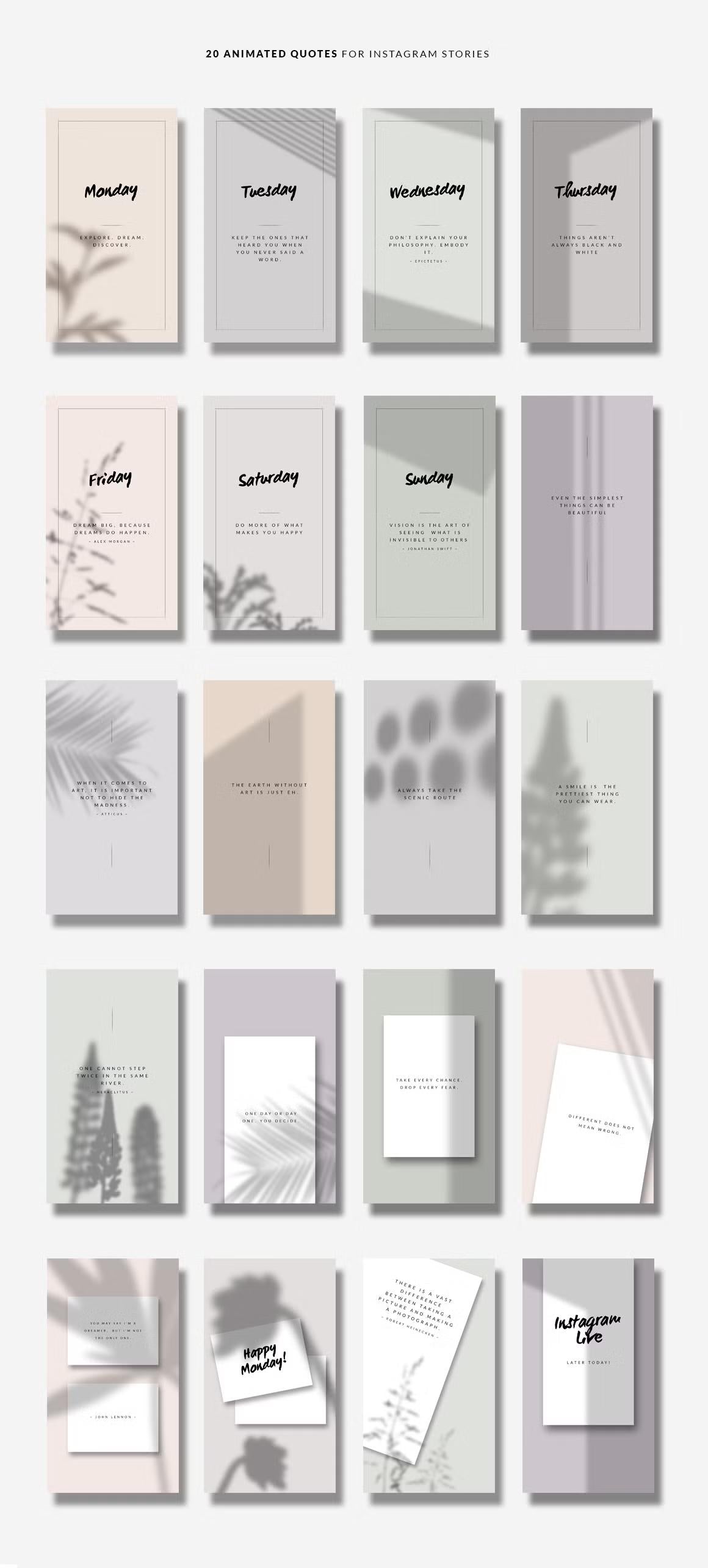 20 ANIMATED Instagram story templates with moving shadows