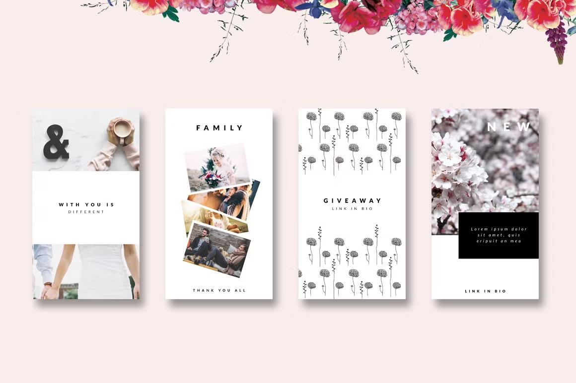 Animated Instagram story templates featuring wedding flowers arrangements