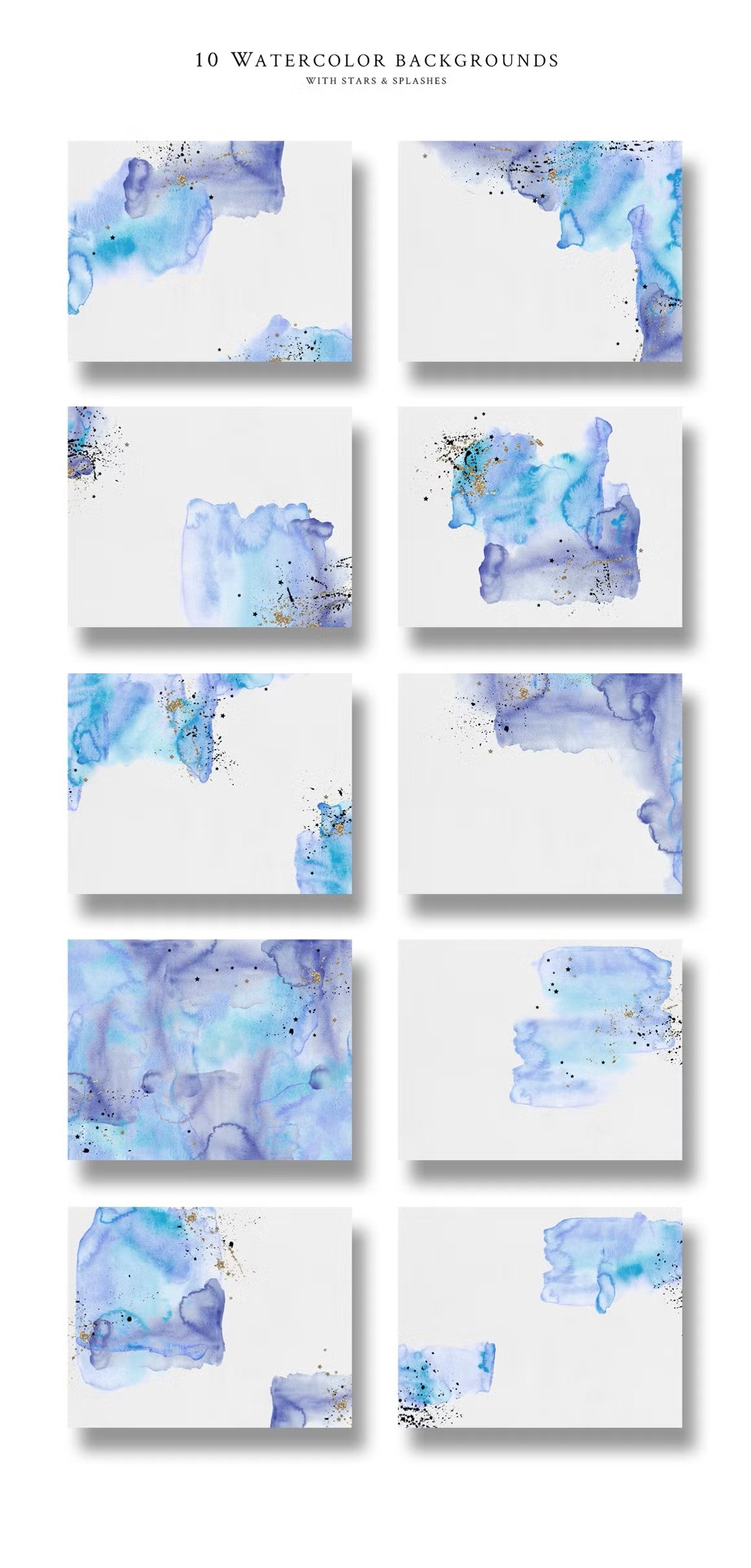 10 Watercolor backgrounds with stars & splashes