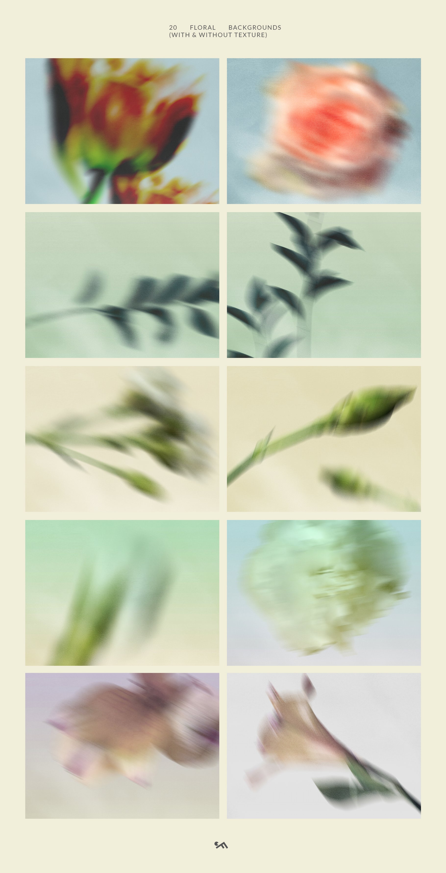 Blurred flower backgrounds with soft pastel gradient and subtle texture, high resolution JPG 7200x5400px