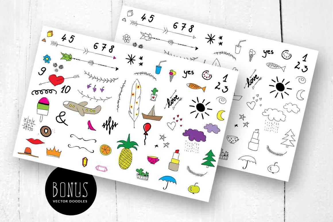 Boho Spirit handwritten font's bonus - vector doodles