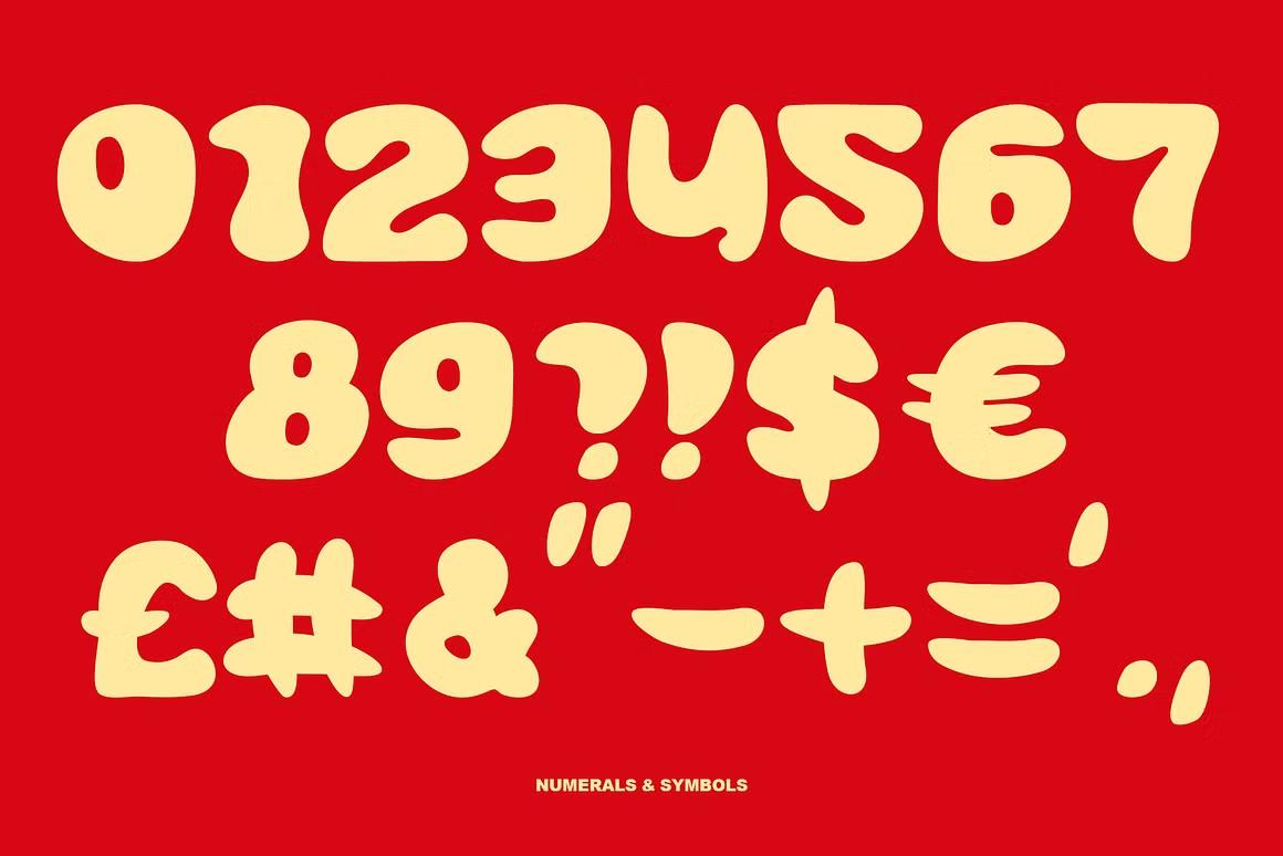 Trendretro font's numerals and punctuation