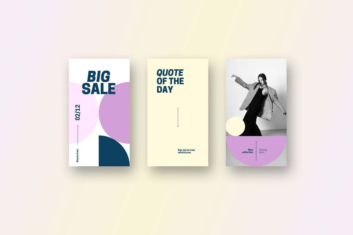 Versatile Instagram story templates with geometrical shapes for boutiques' owners, photographers, and musicians