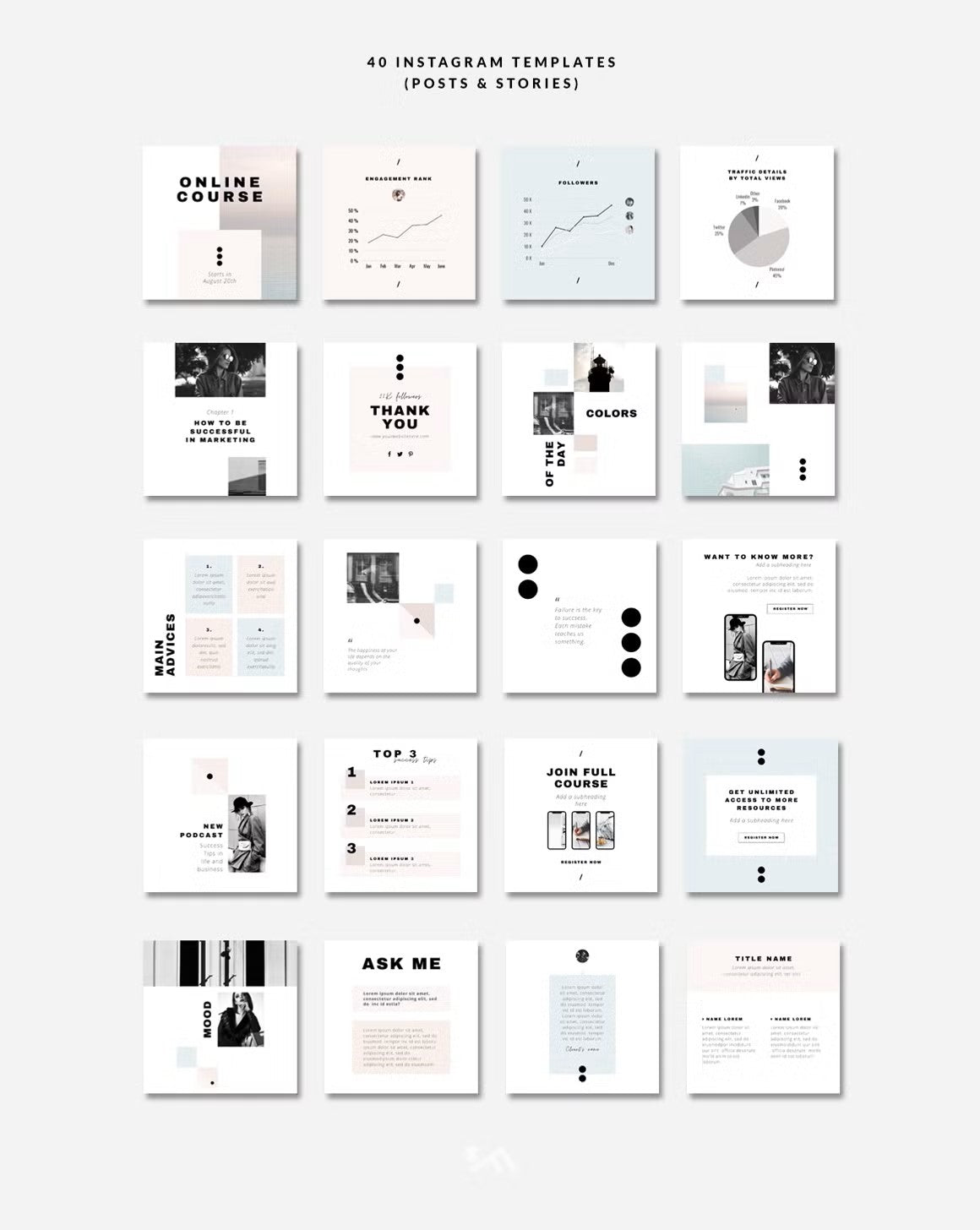 20 customizable Canva Instagram post templates for couch course creators