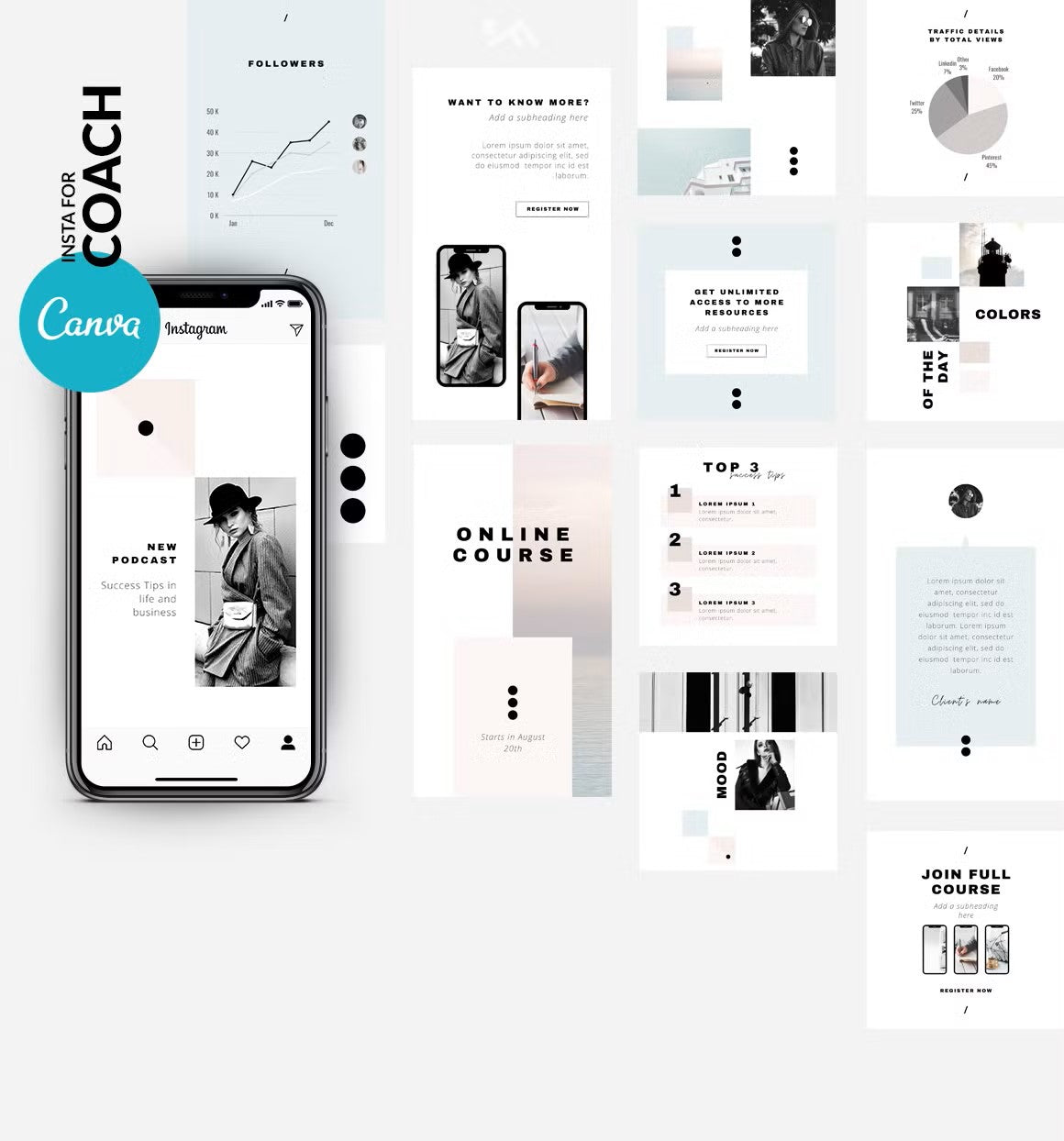 Minimal Instagram templates suited for coaches, marketers, and content creators