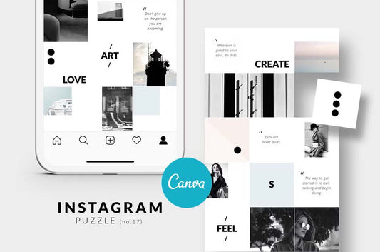 Canva Instagram puzzle minimal style template ideal for fashion, lifestyle, and travel bloggers, boutiques' owners, and photographers