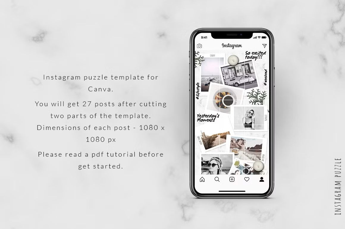 Canva Instagram template featuring instant photo style, tailored for bloggers and photographers - includes 27 Instagram post templates